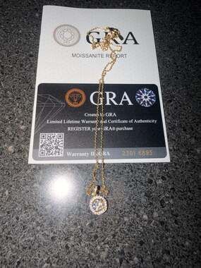 GRA Moissanite Halo Pendant Necklace with Certificate